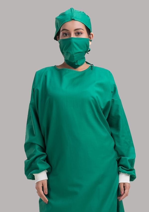 O T Gown Ribbed with Cap and Mask- Green