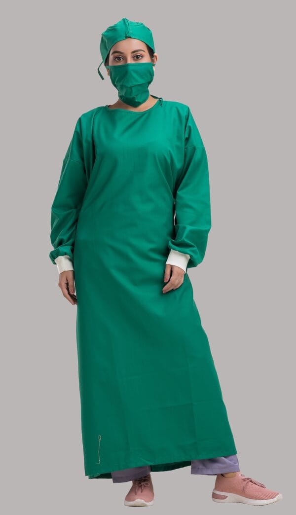 O T Gown Ribbed with Cap and Mask- Green - Image 2