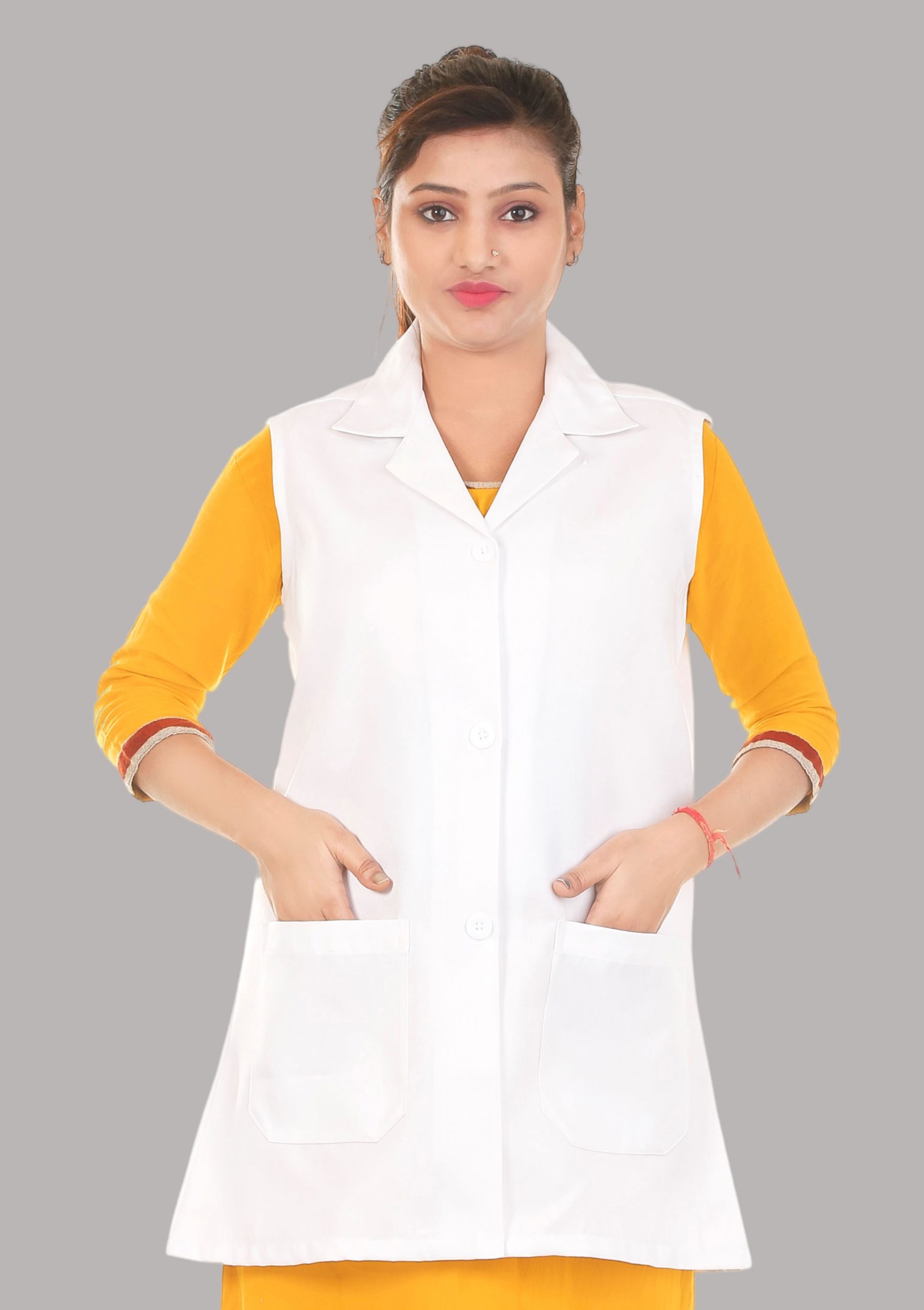 Alpha Lab Coat-Female-Sleeveless-White (HP-28)