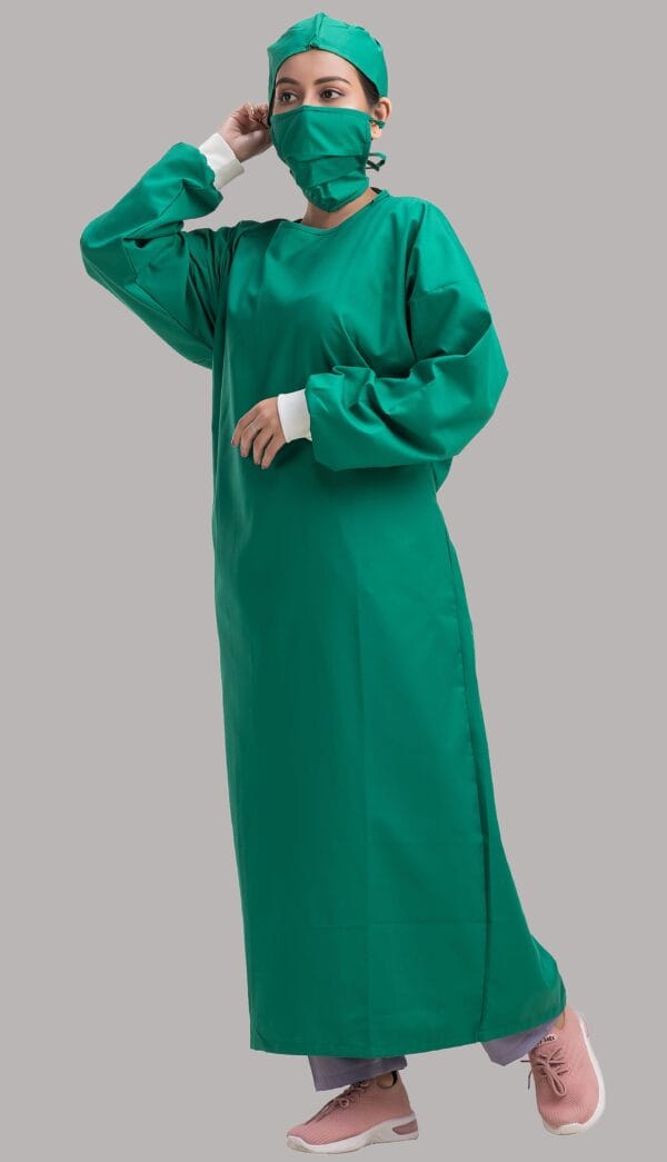 O T Gown Ribbed with Cap and Mask- Green - Image 3