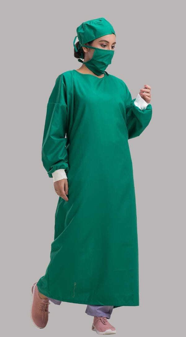 O T Gown Ribbed with Cap and Mask- Green - Image 4