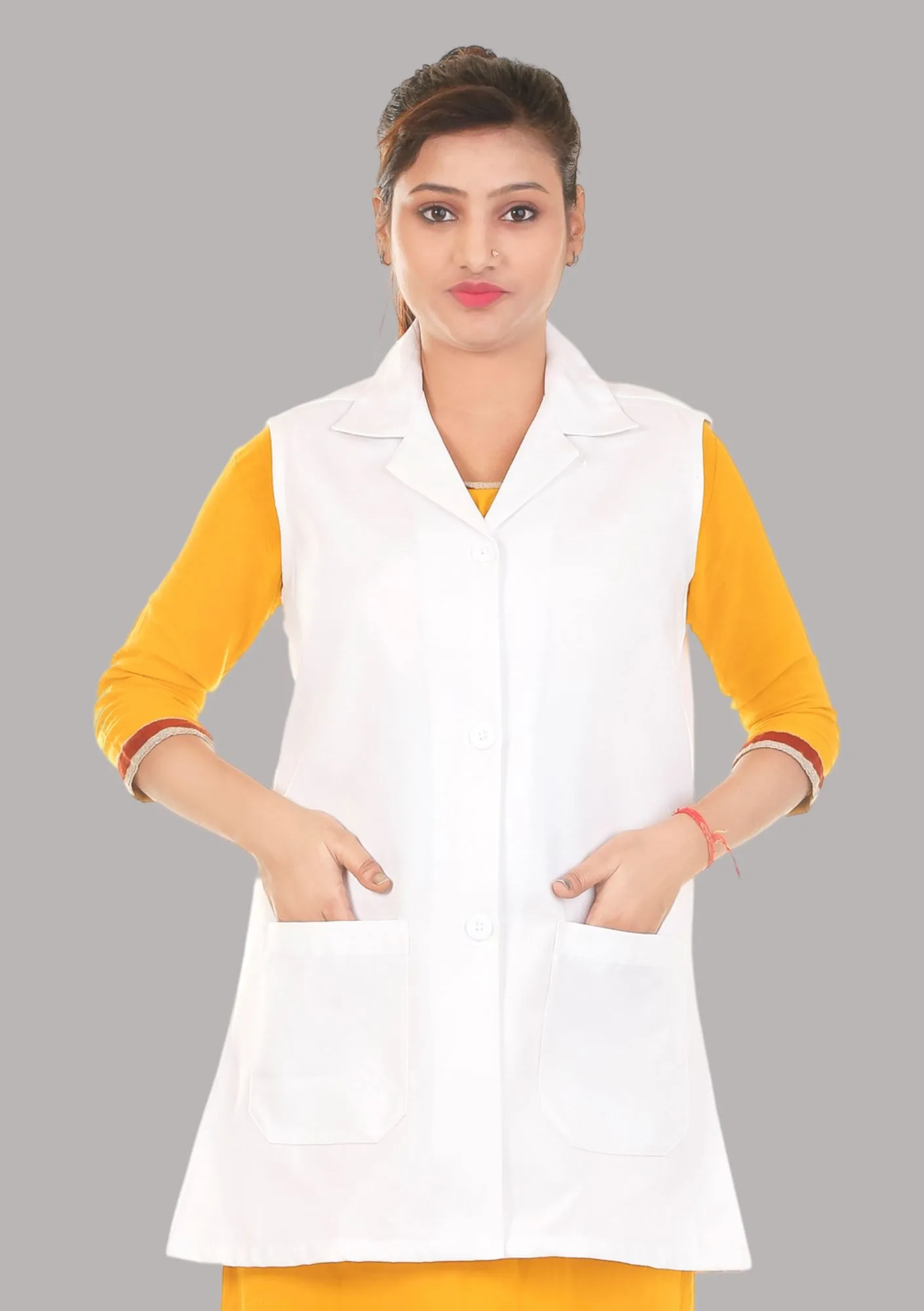 Alpha Lab Coat-Female-Sleeveless-White