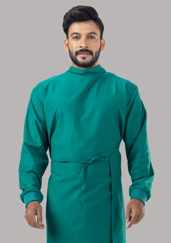 O T Gown Ribbed-Self Wrap Around- Green