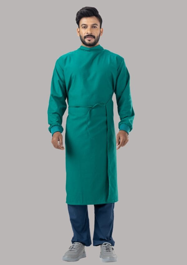 O T Gown Ribbed-Self Wrap Around- Green - Image 2