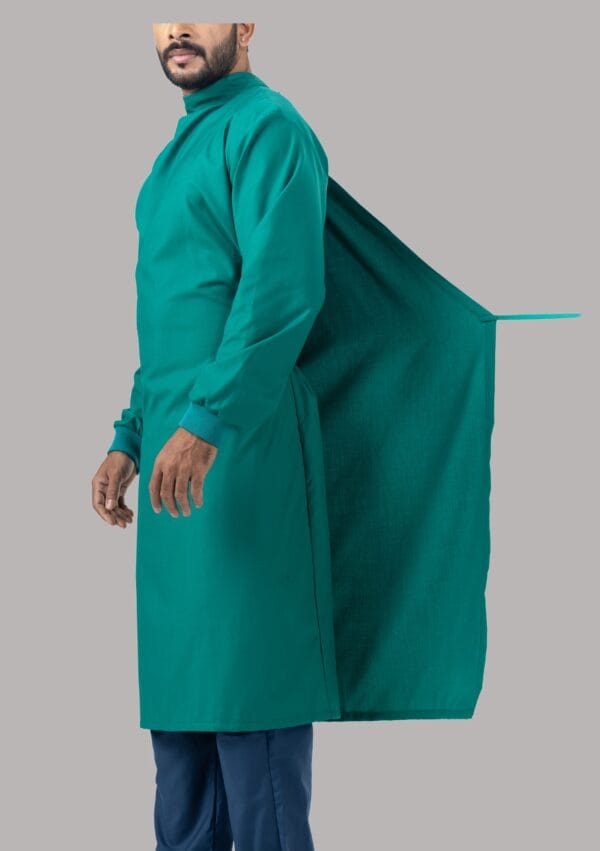 O T Gown Ribbed-Self Wrap Around- Green - Image 3