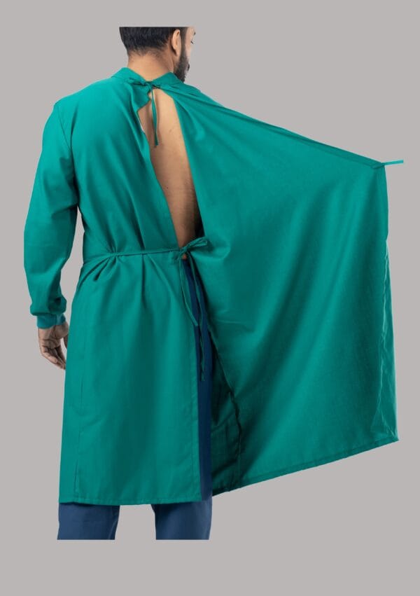 O T Gown Ribbed-Self Wrap Around- Green - Image 4