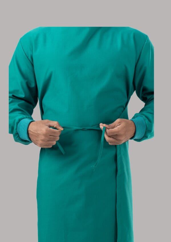 O T Gown Ribbed-Self Wrap Around- Green - Image 5