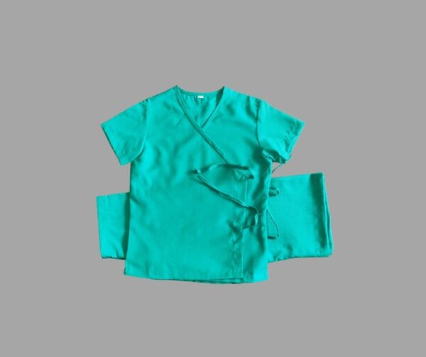 Paediatric Patient Dress-Front Open Overlap-Plain-Green