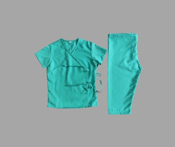 Paediatric Patient Dress-Front Open Overlap-Plain-Green - Image 3