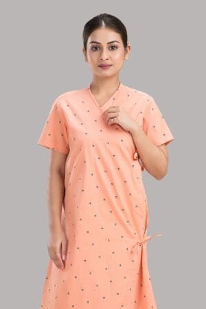 Patient Gown - Front Open-Printed-Orange