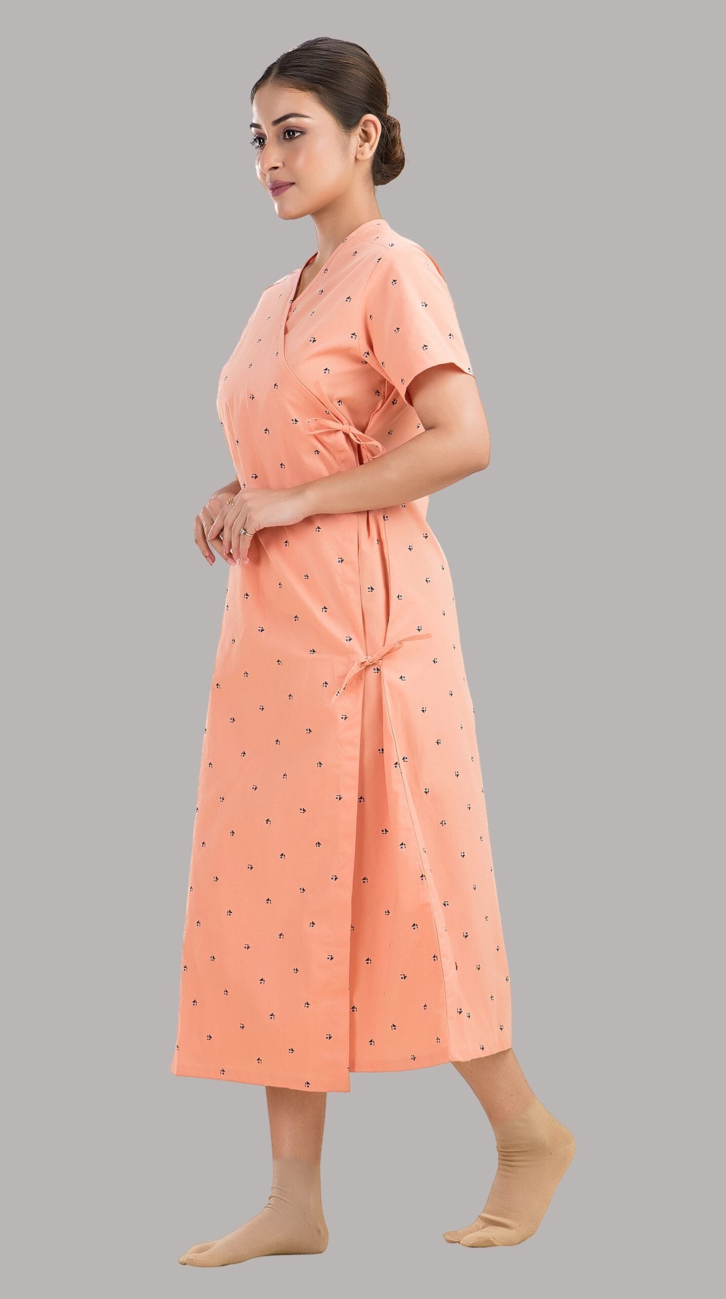Patient Gown - Front Open-Printed-Orange - Image 3