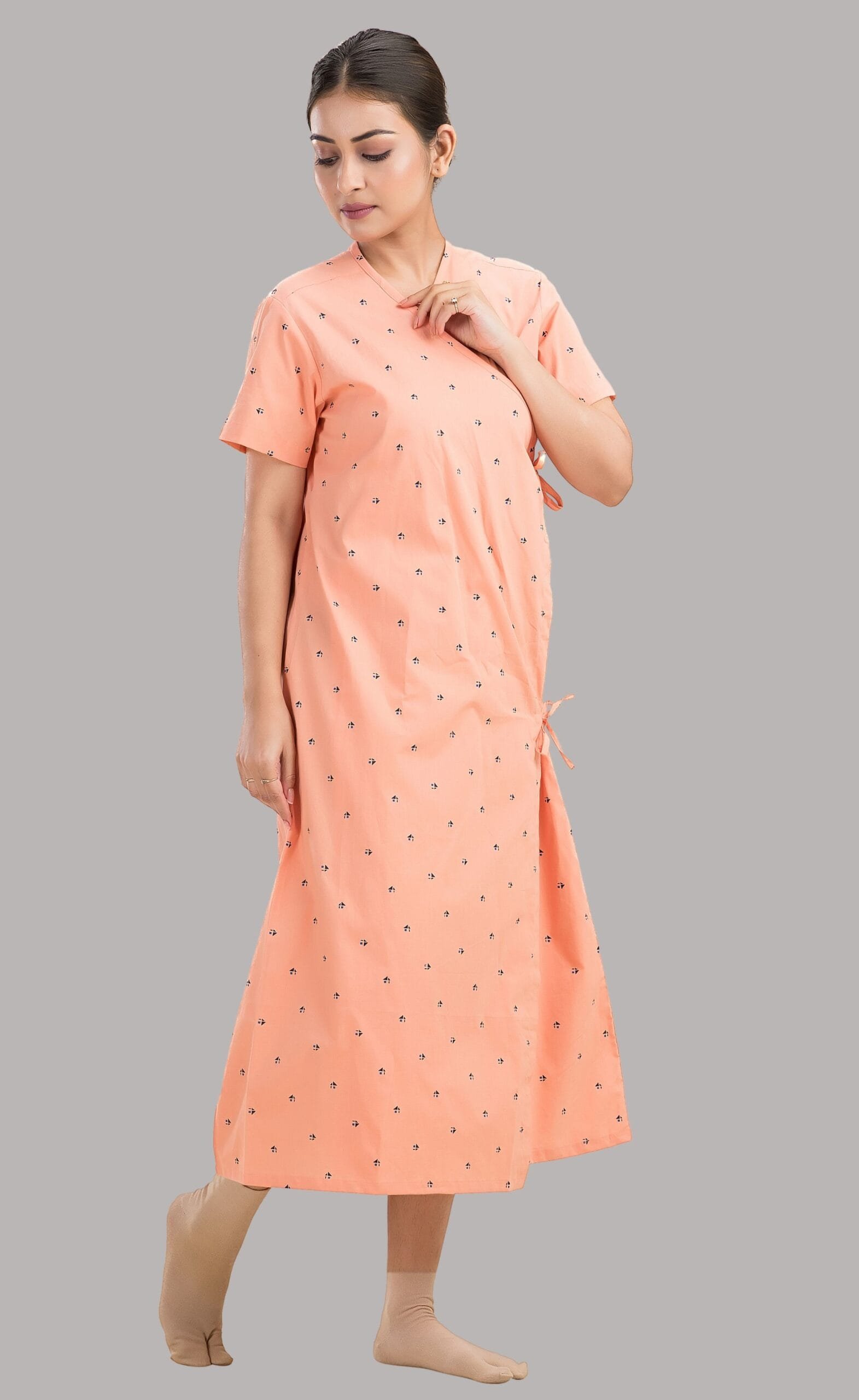 Patient Gown - Front Open-Printed-Orange - Image 4