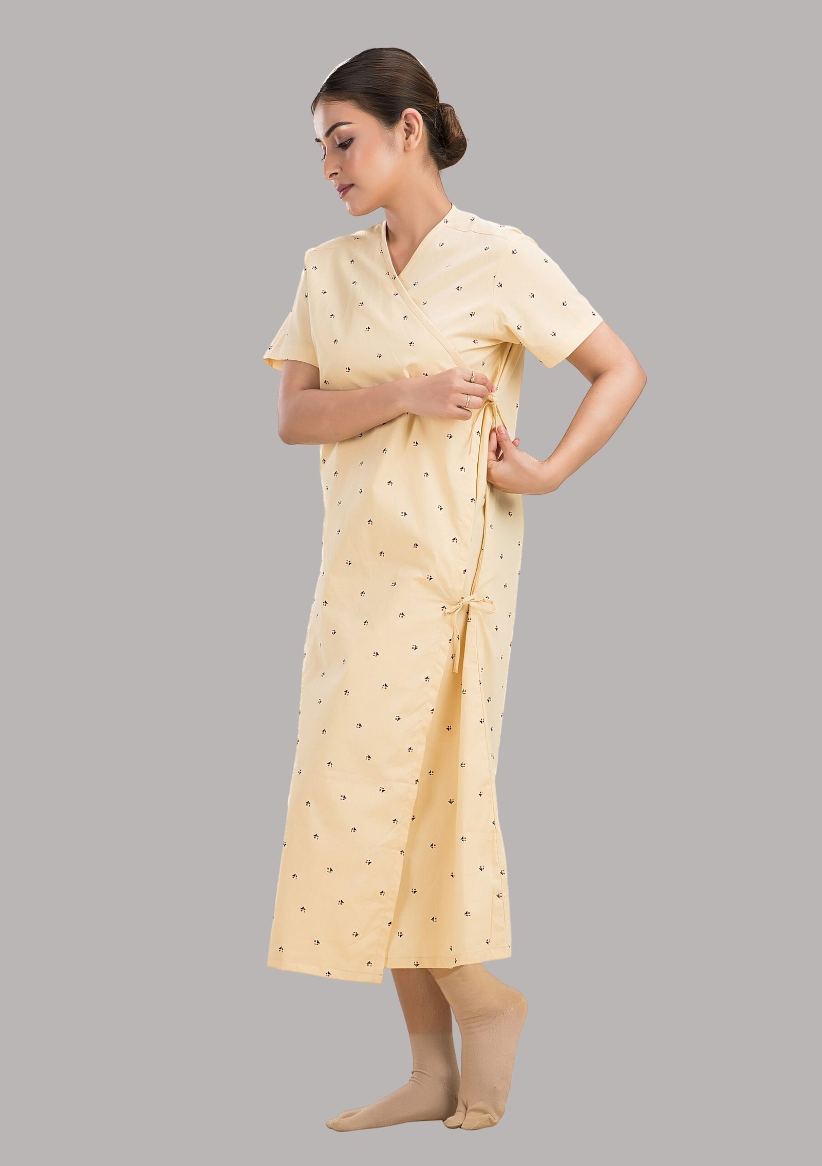 Patient Gown - Front Open-Printed-Yellow - Image 4