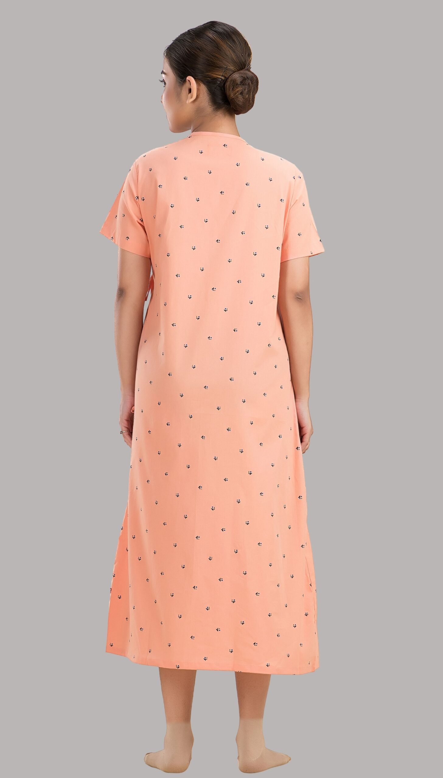 Patient Gown - Front Open-Printed-Orange - Image 5