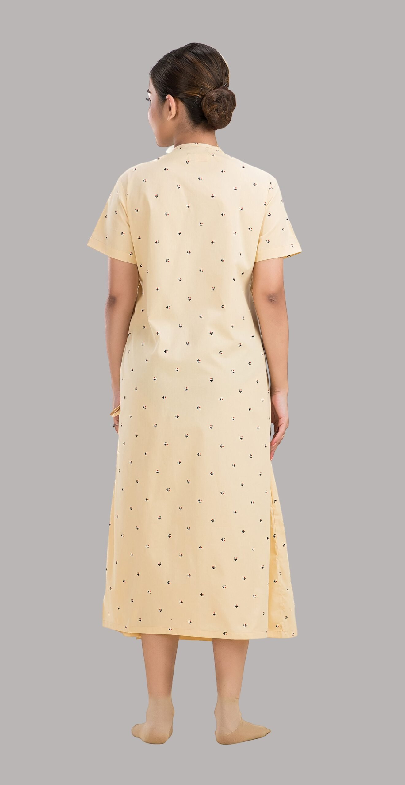 Patient Gown - Front Open-Printed-Yellow - Image 5